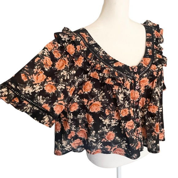 Free Peoplele Floral Ruffle Cropped Blouse - Picture 3 of 11